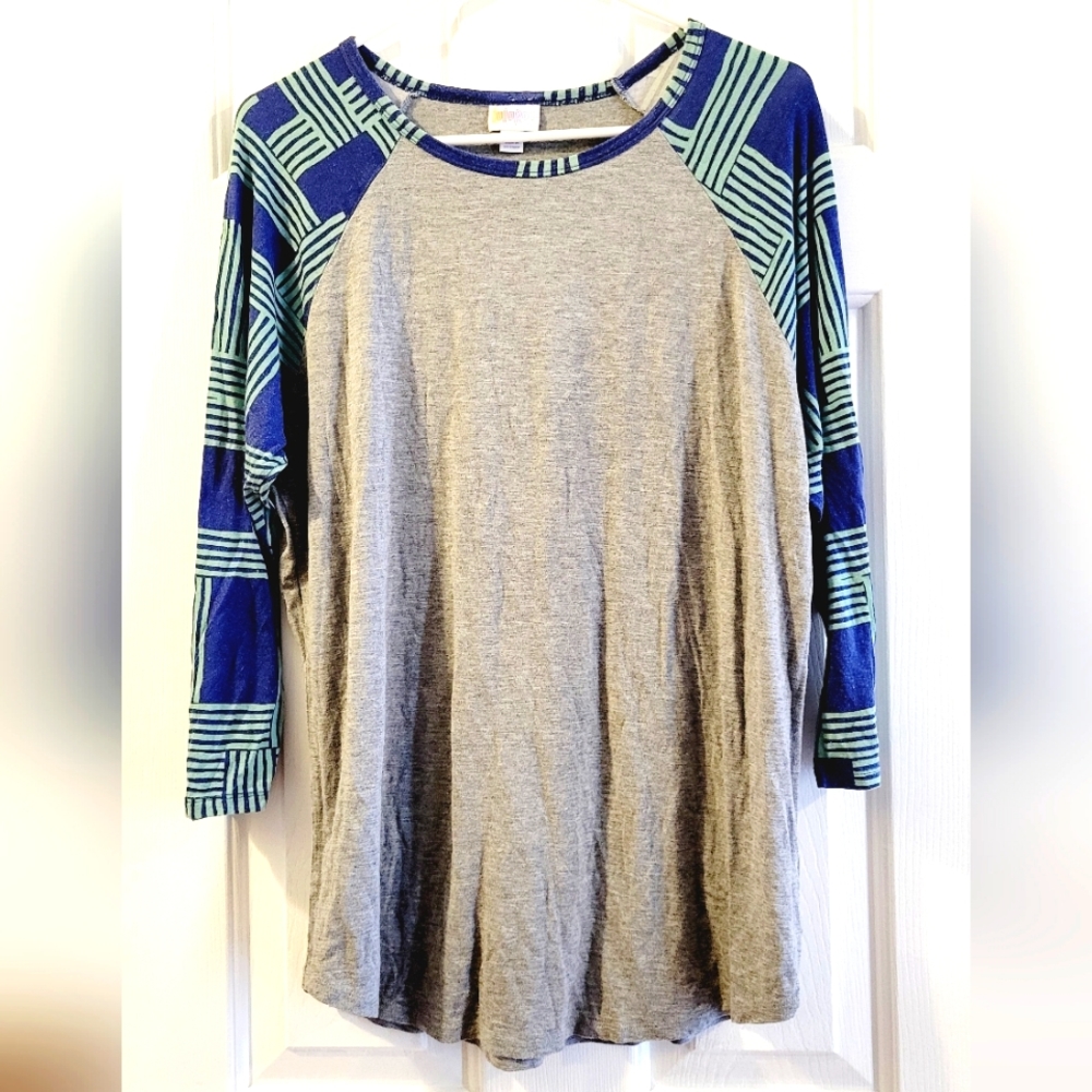 Large Lularoe Raglan Gray And Blue Top